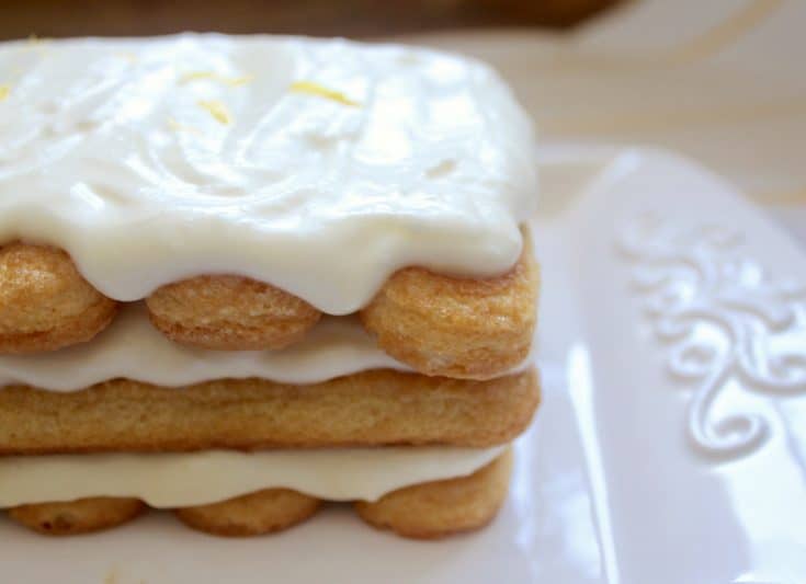 Limoncello tiramisu on a rectangle plates.