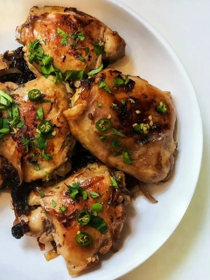 Vietnamese lemongrass chicken on a white plate.