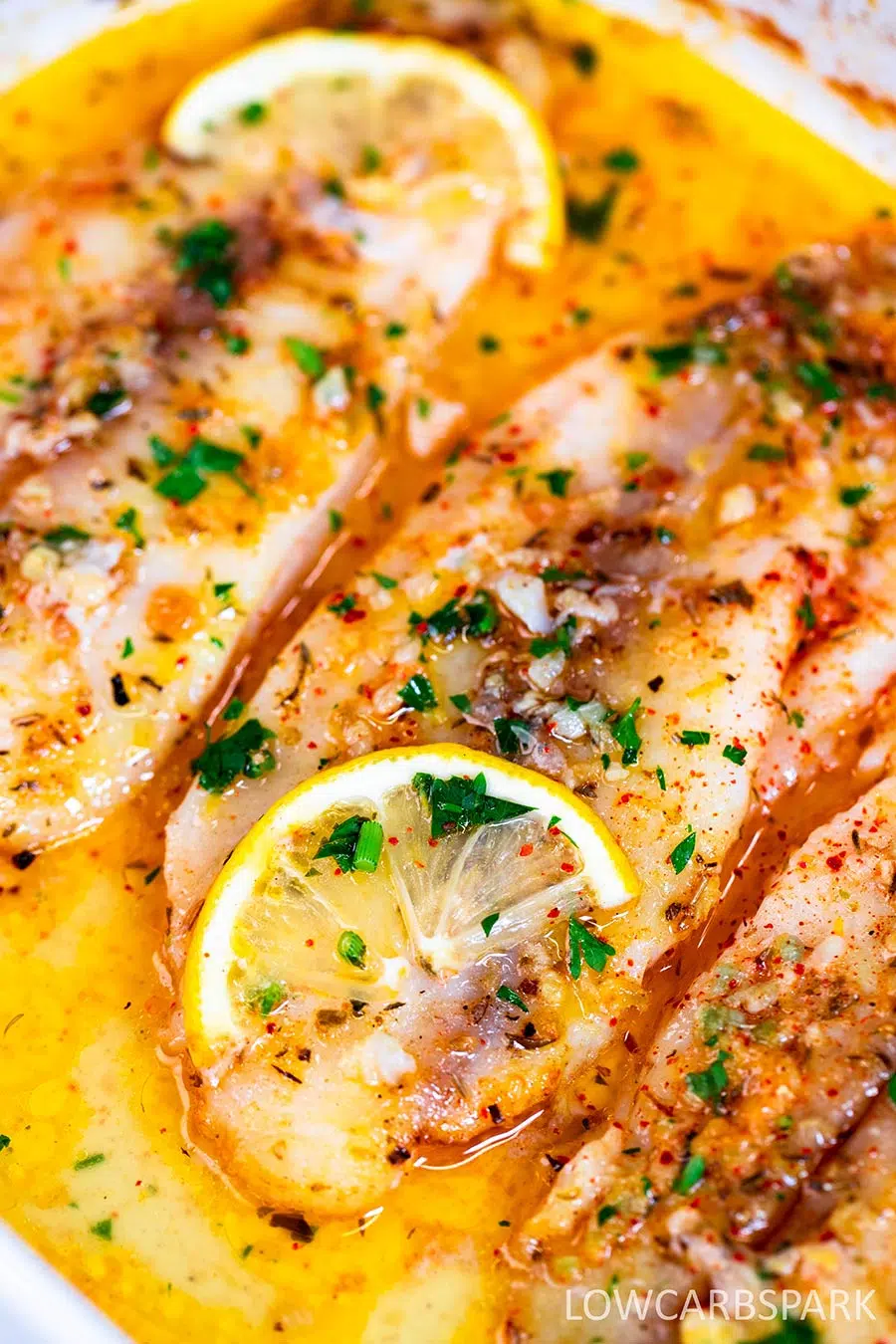 Baked garlic butter tilapia.