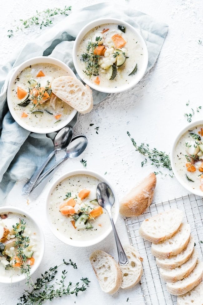 Bowls full of summer corn chowder.