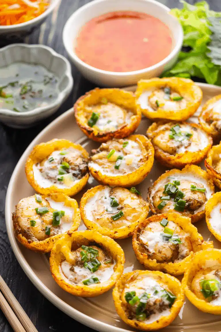 Platter of Vietnamese mini savory pancakes.