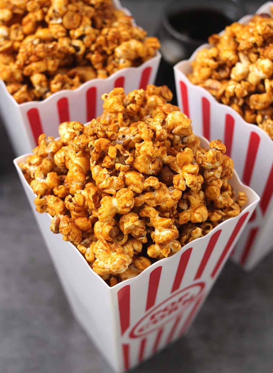 Thai-style popcorn in a popcorn container.