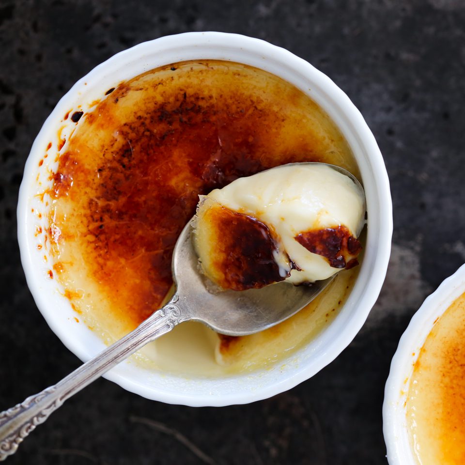 Spoonful of vanilla bean creme brulee.