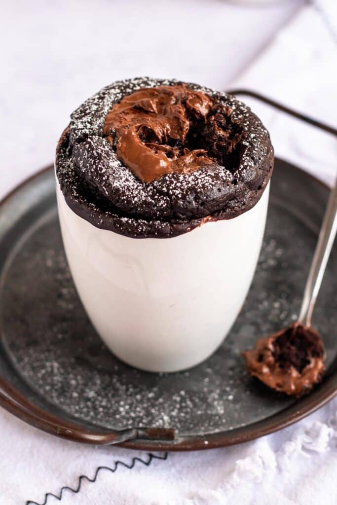 Easy Nutella mug cake on a serving tray.