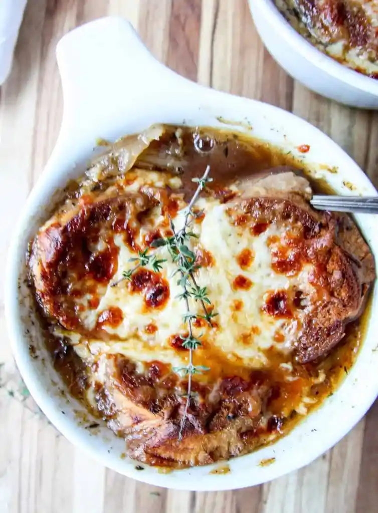 French onion soup with lager.