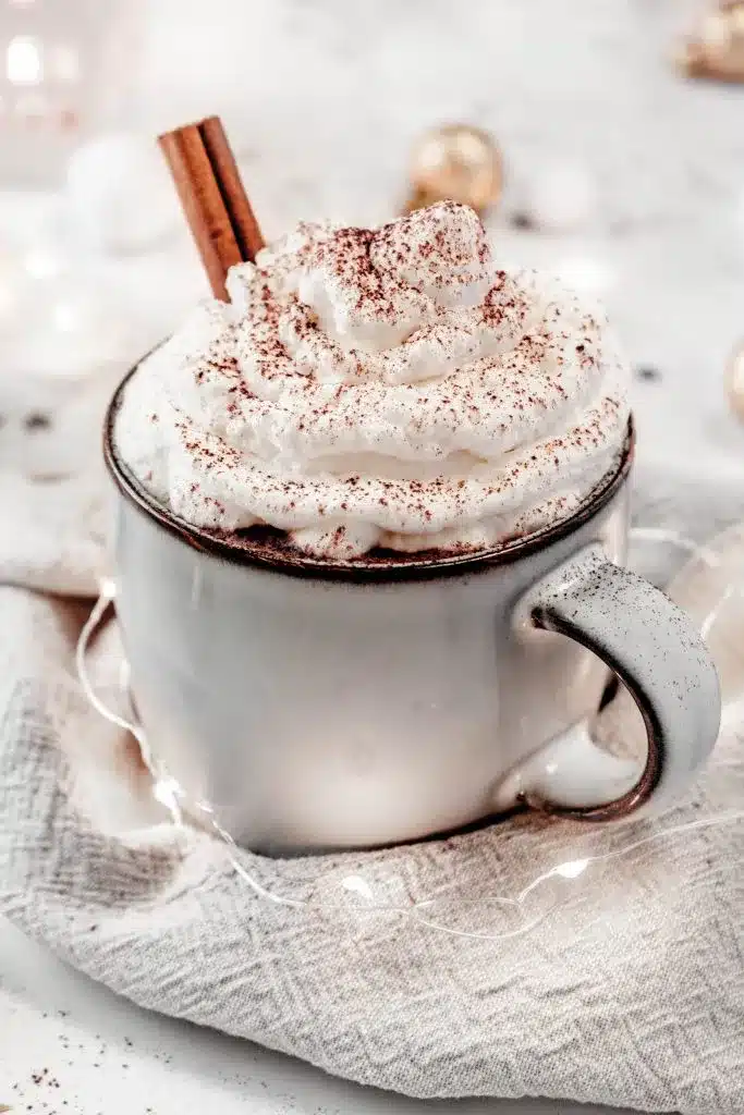 Homemade French hot chocolate for two in a nice mug.