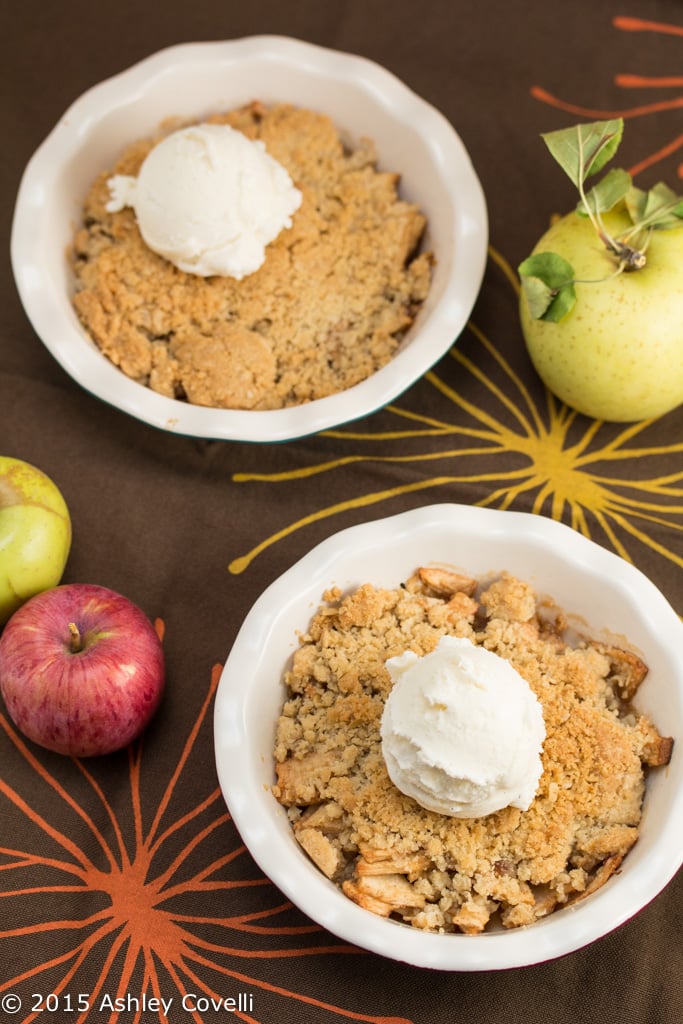 Two servings of apple crisp for two.
