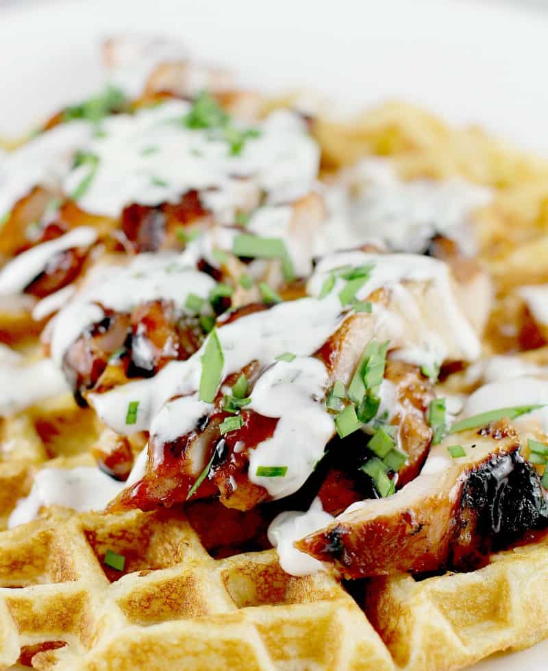 Honey beer bbq chicken and waffles.