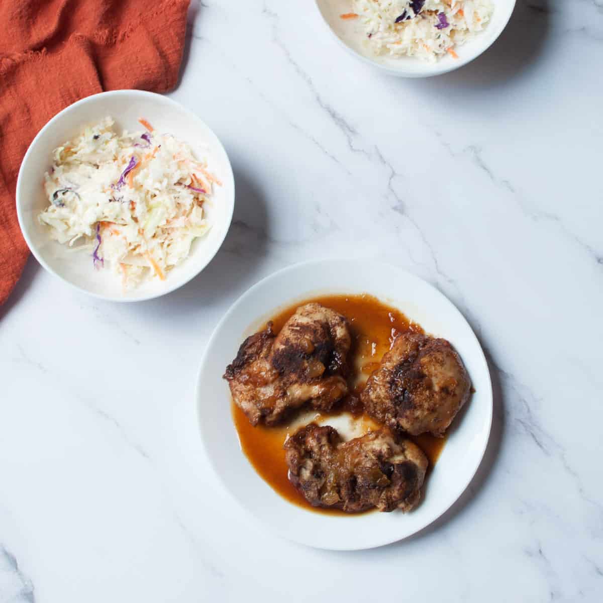 Instant pot Hawaiian chicken thighs with coleslaw.