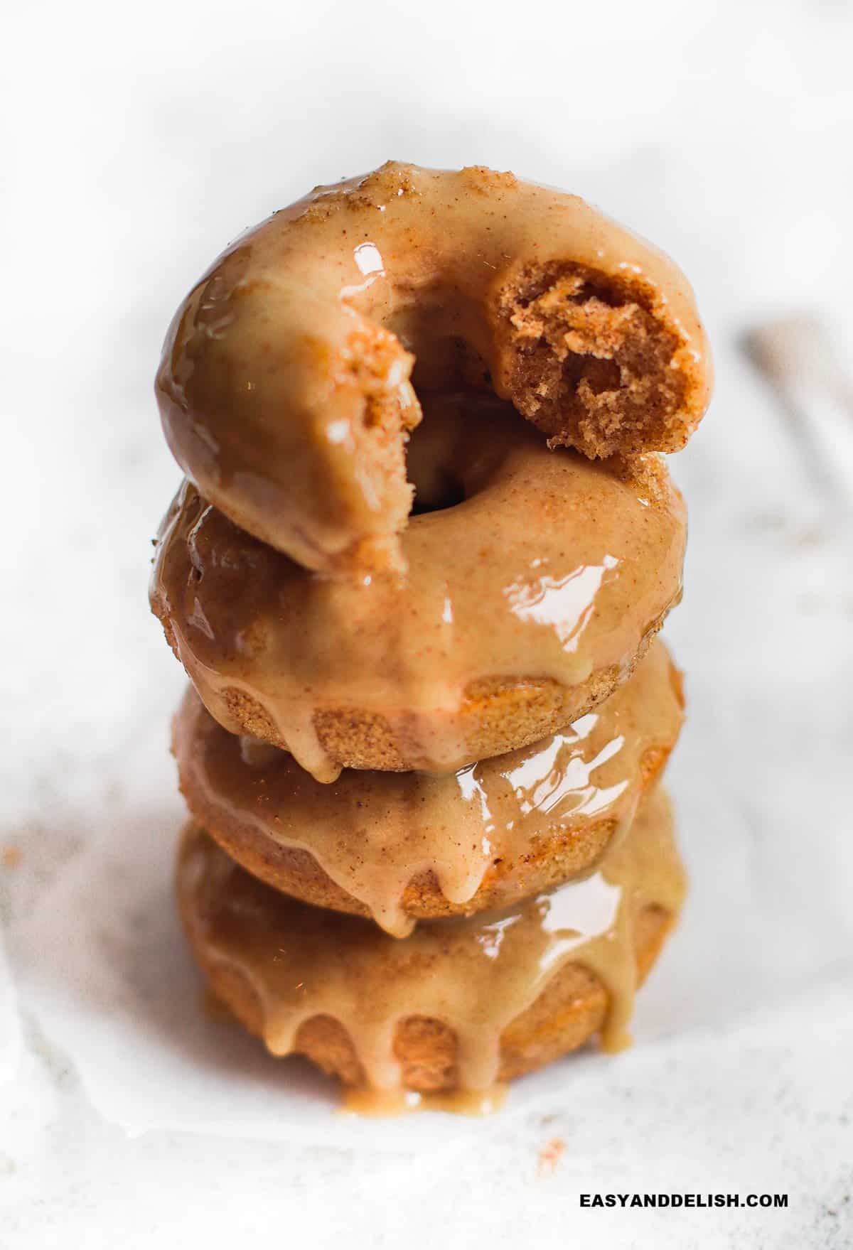 Stack of apple cider baked donuts.