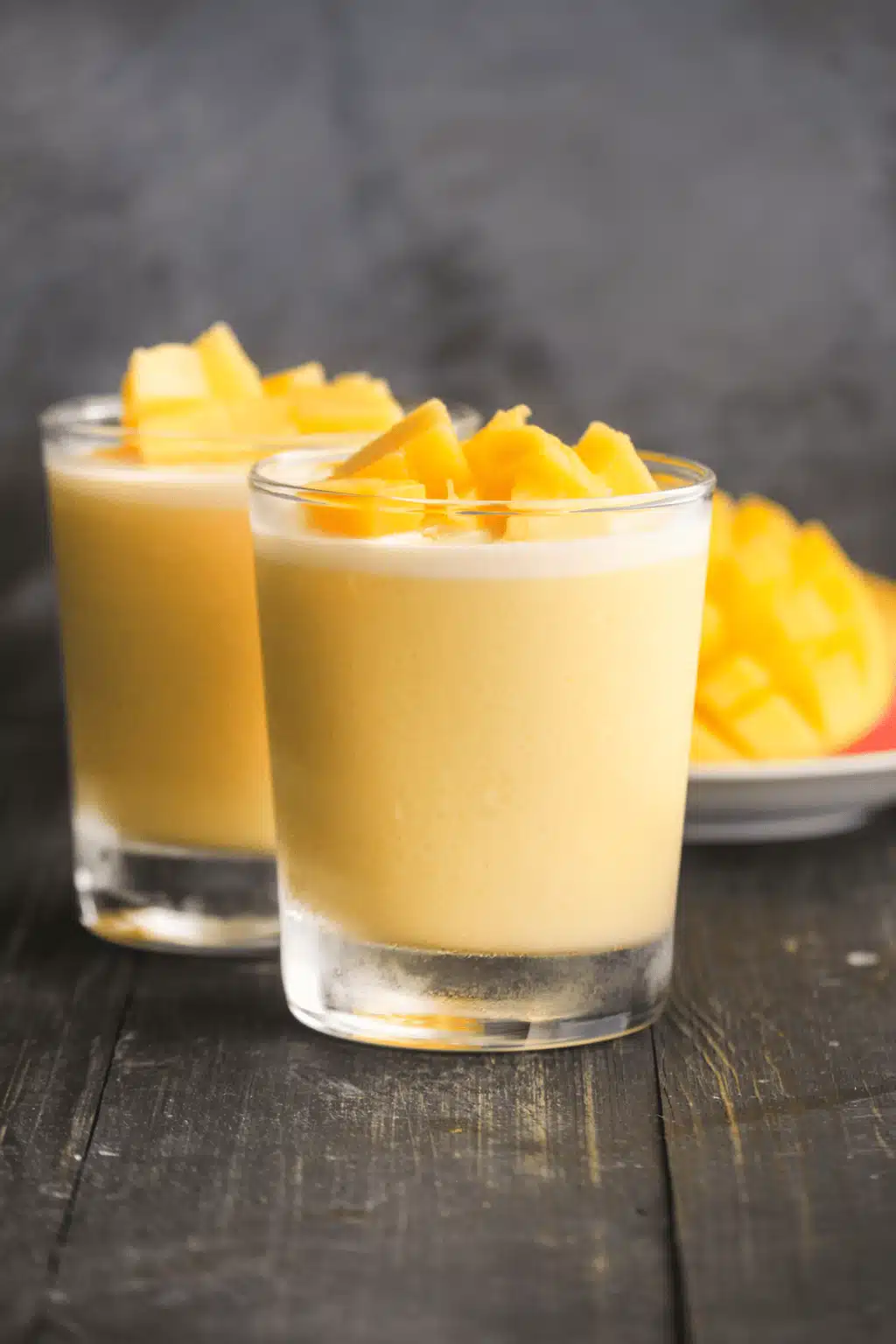 Two servings on Chinese mango pudding.