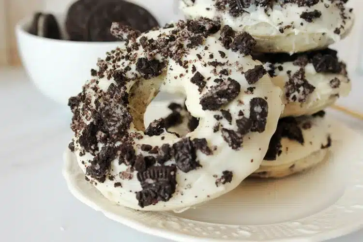 Plate filled with Oreo donuts.