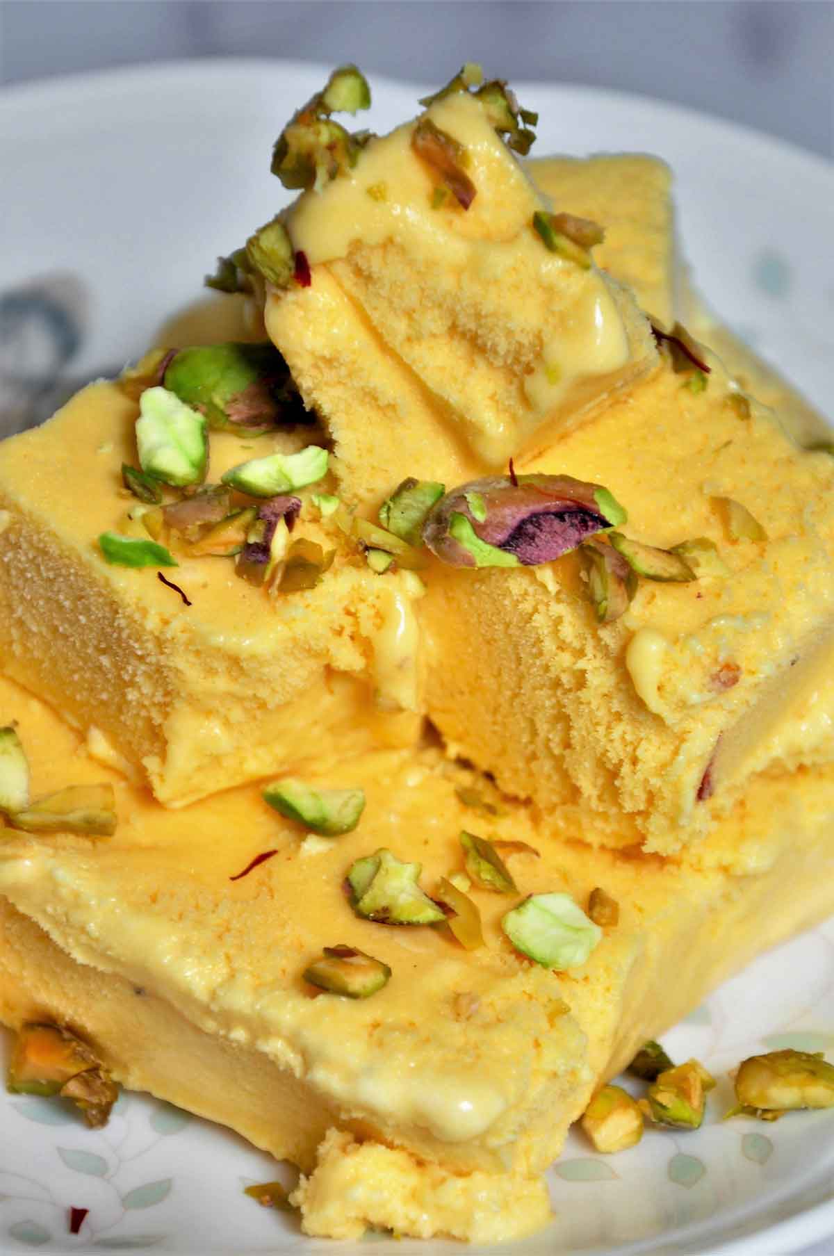 Mango Kulfi - Indian ice cream with pistachio.