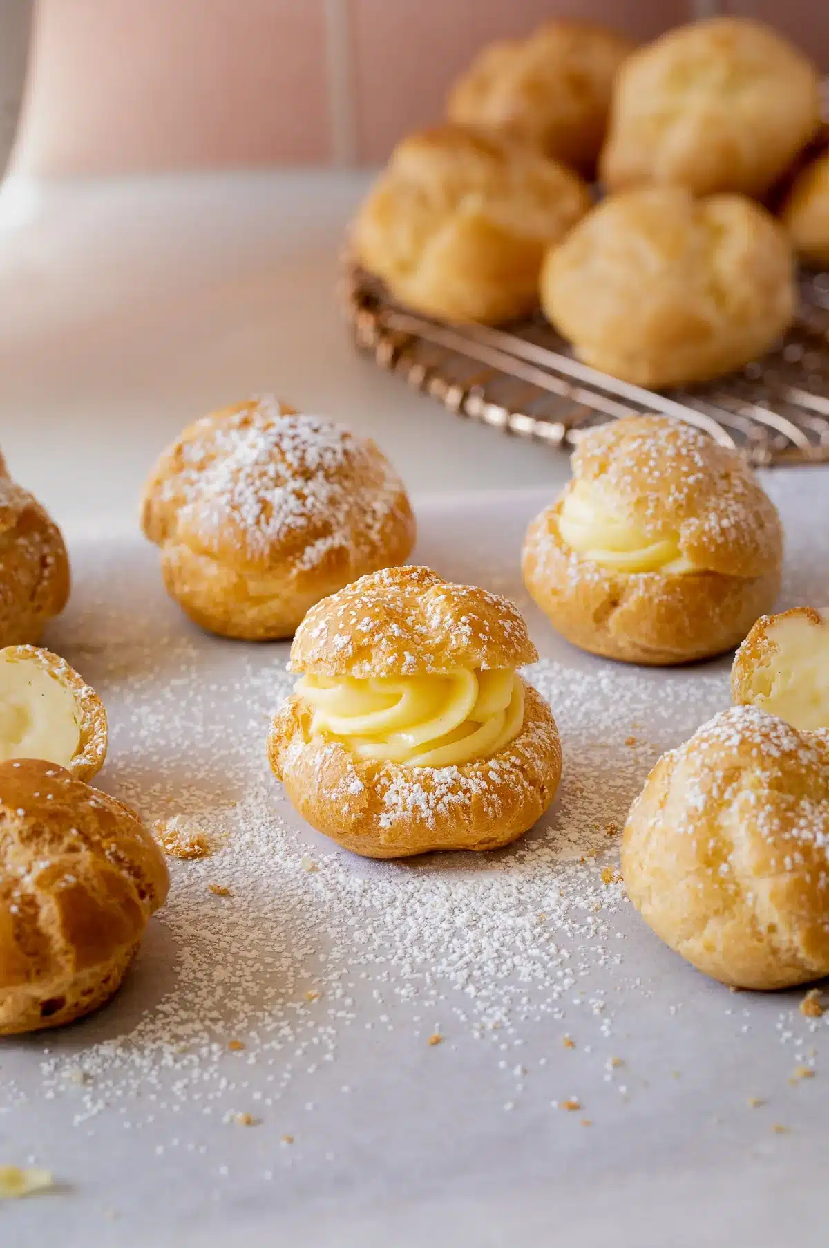 Cream filled choux pastries.