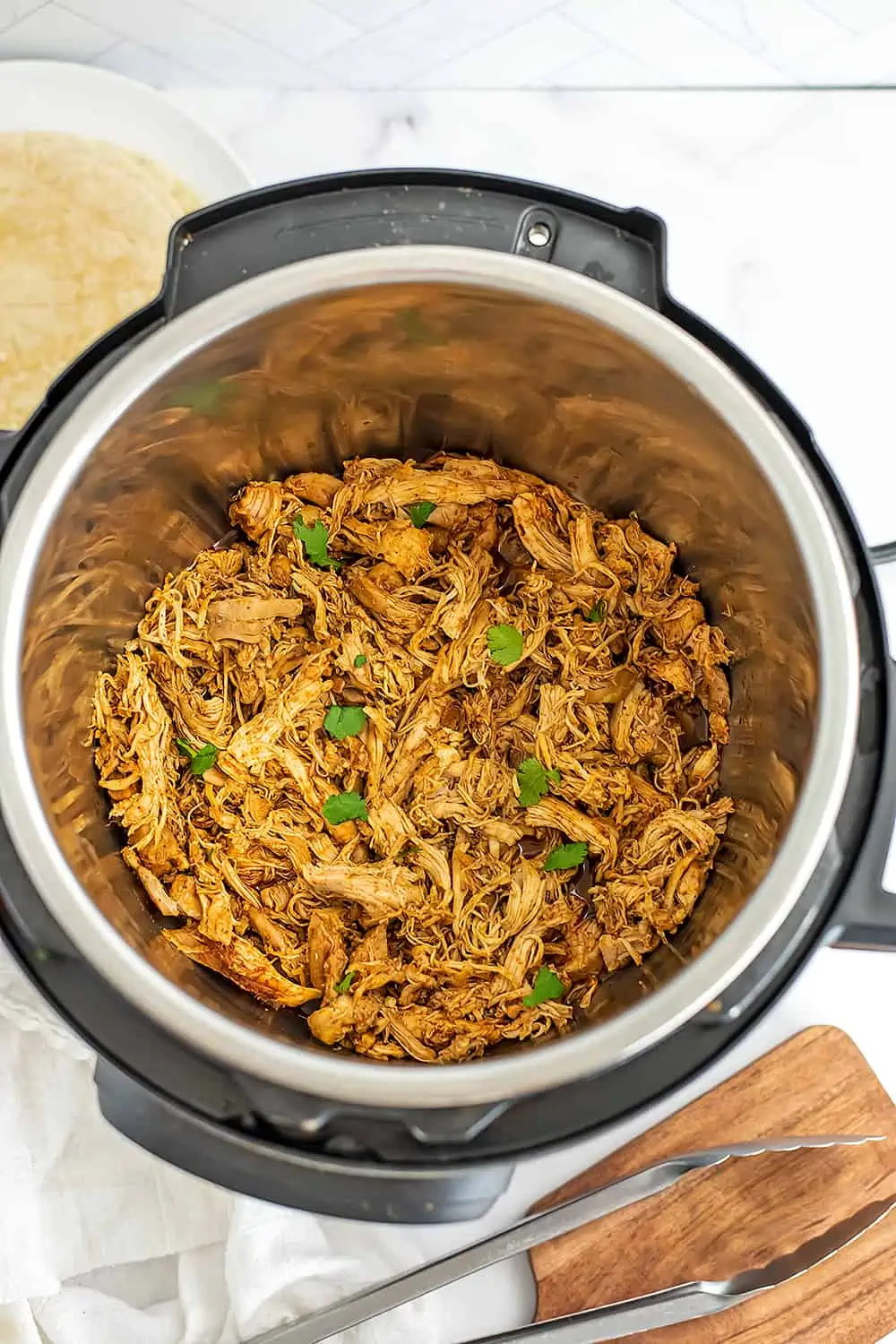 Shredded chicken in an Instant Pot.