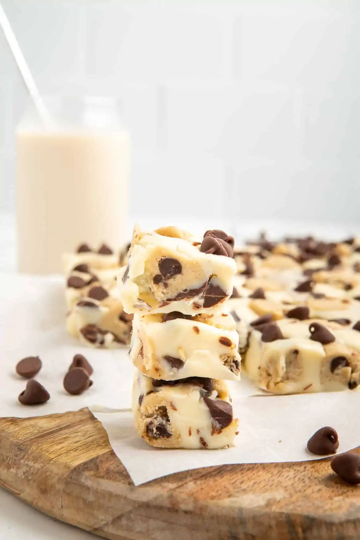 Stack of cookie dough fudge.