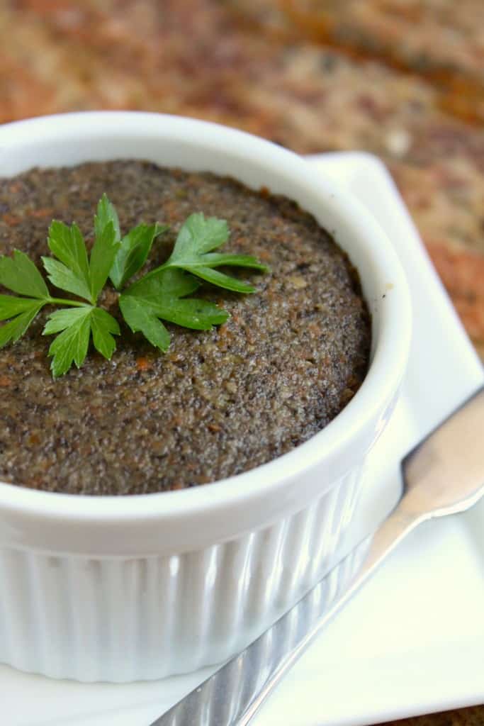 Ramekin filled with mushroom pate.