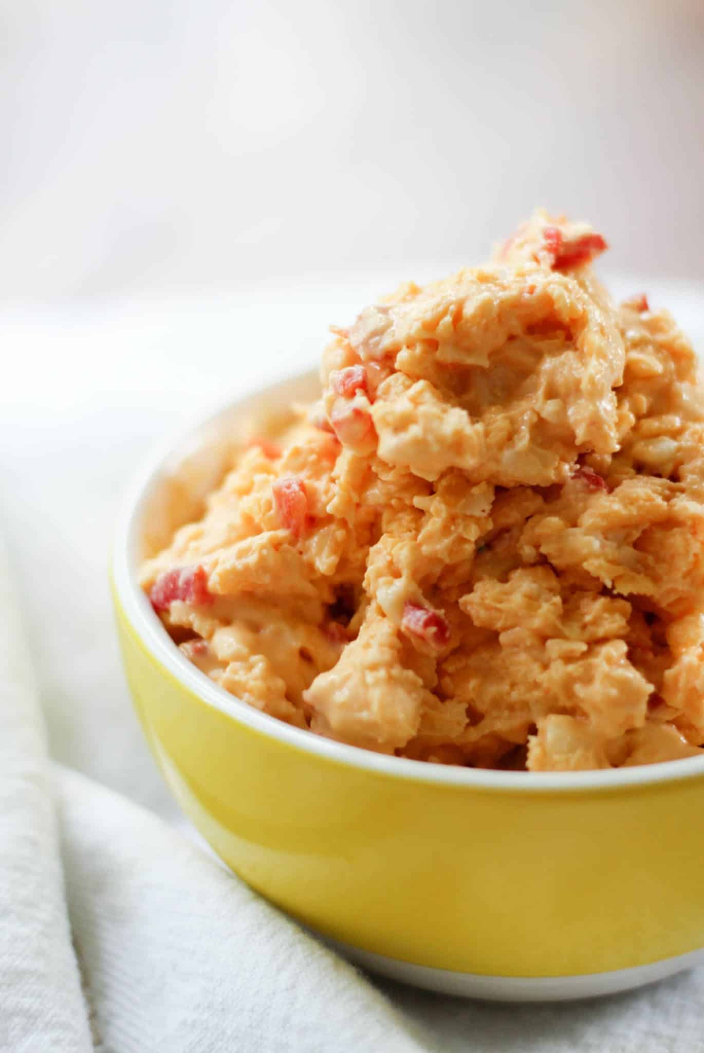 Bowl full of pimiento cheese.