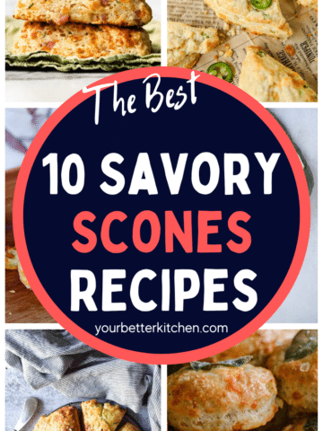 Pinterest pin with various savory scone recipes.