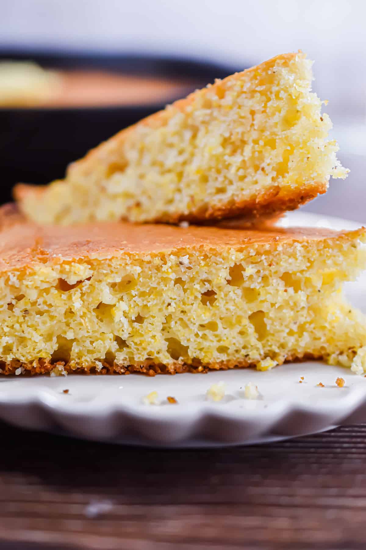 Sourdough discard cornbread on a white plate.