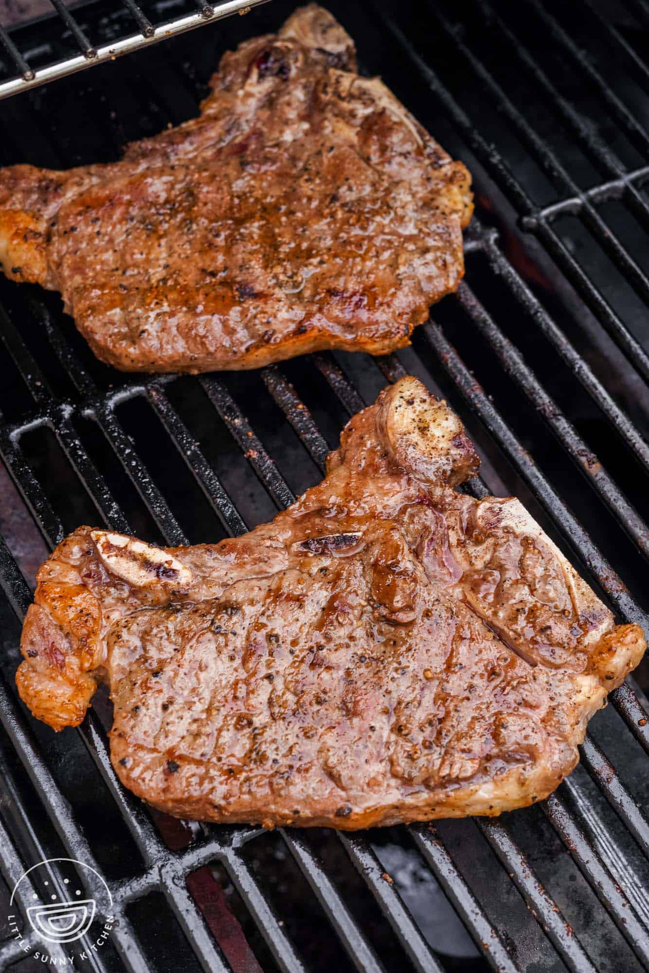 Grilled t bone steak on the grill.