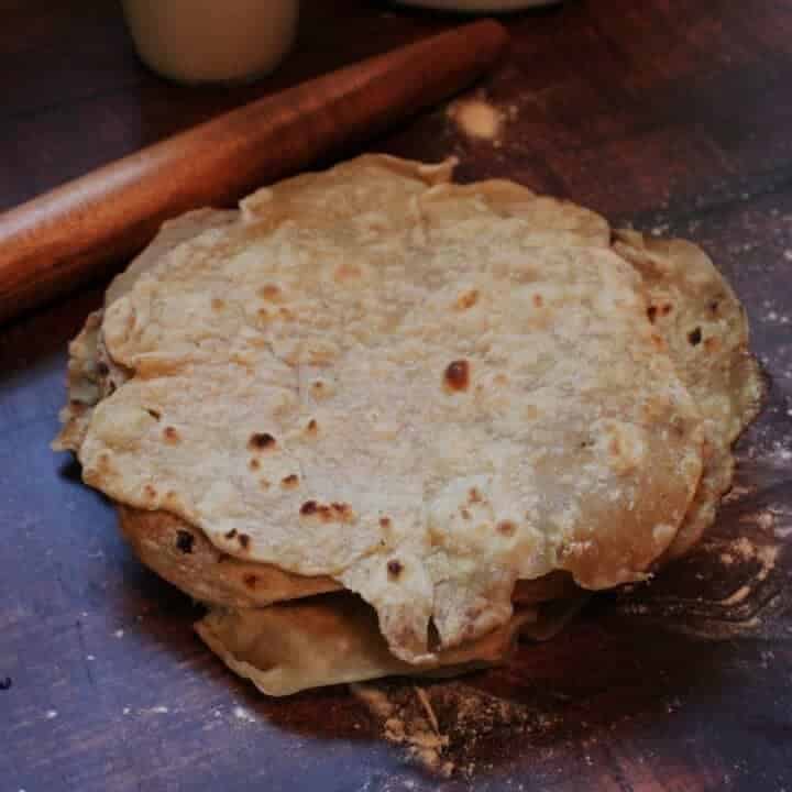 A stack of sourdough discard tortillas.