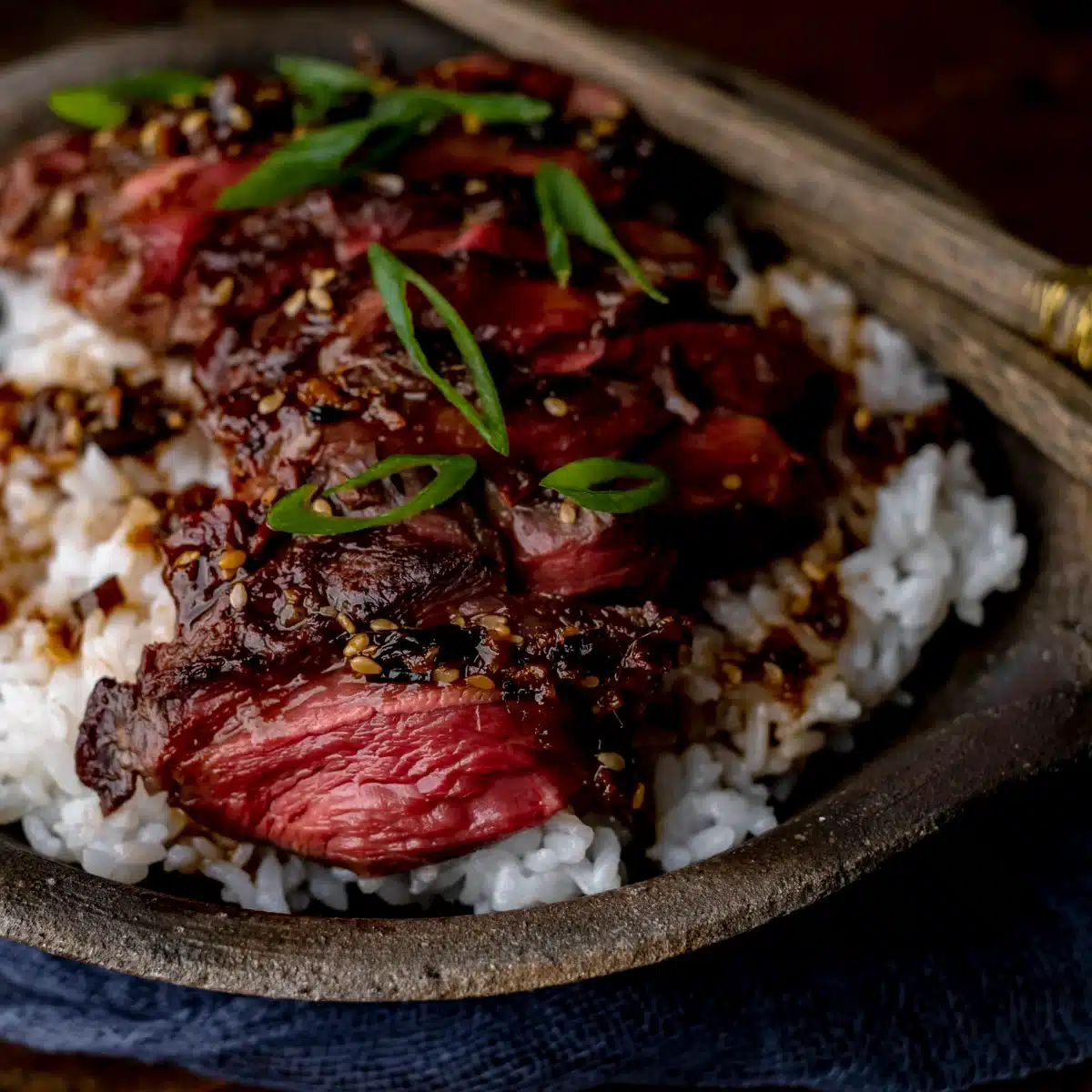 Grilled elk steak with Asian marinade.