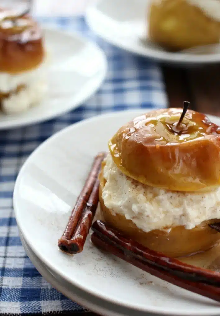 Baked apple stuffed with sweet ricotta cheese mixture.