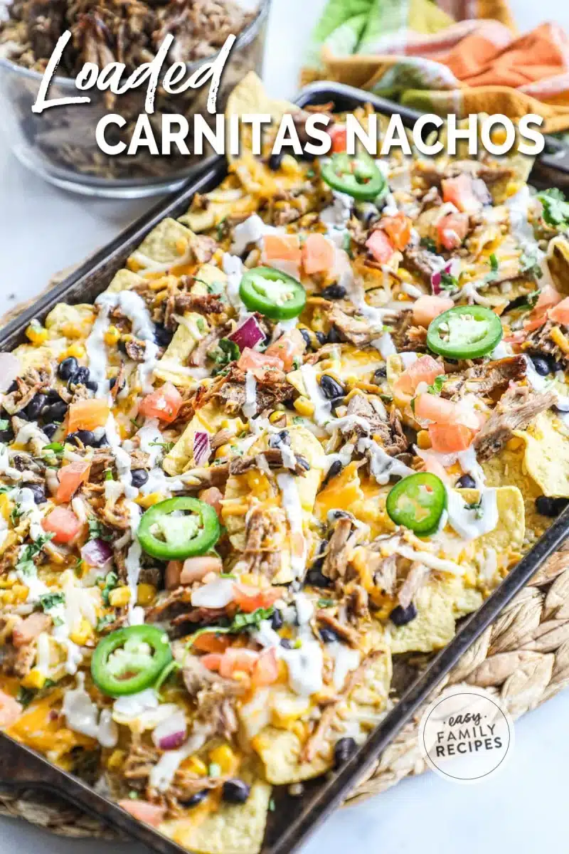 Loaded carnitas nachos.