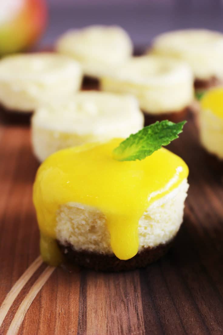 Mini cheesecakes topped with Mango topping.