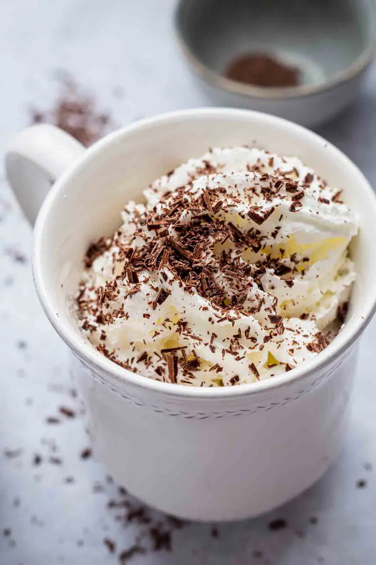 Mocha mug cake closeup.