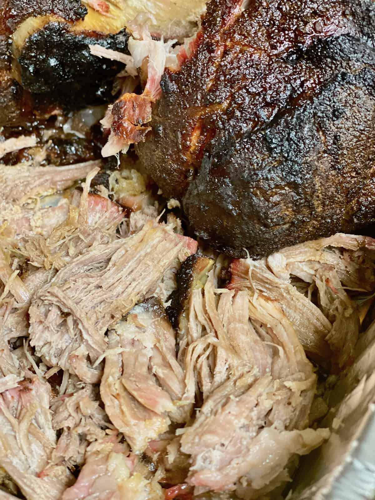 Up close image of easy smoked pulled pork.