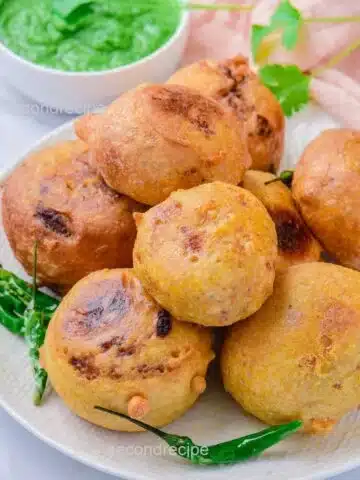 Potato fritters on a plate.