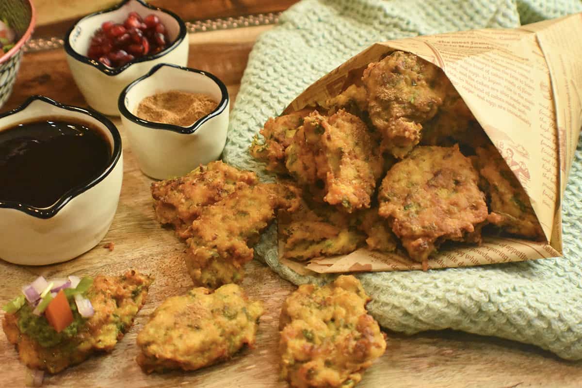 Chicken pakora kebabs.