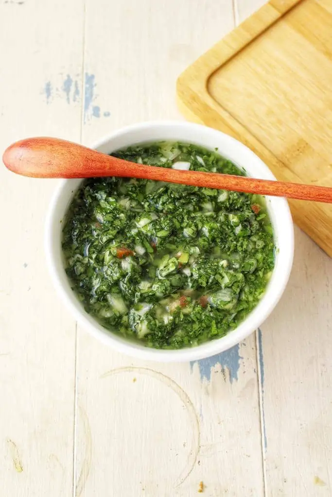 Cilantro chimichurri in a bowl.