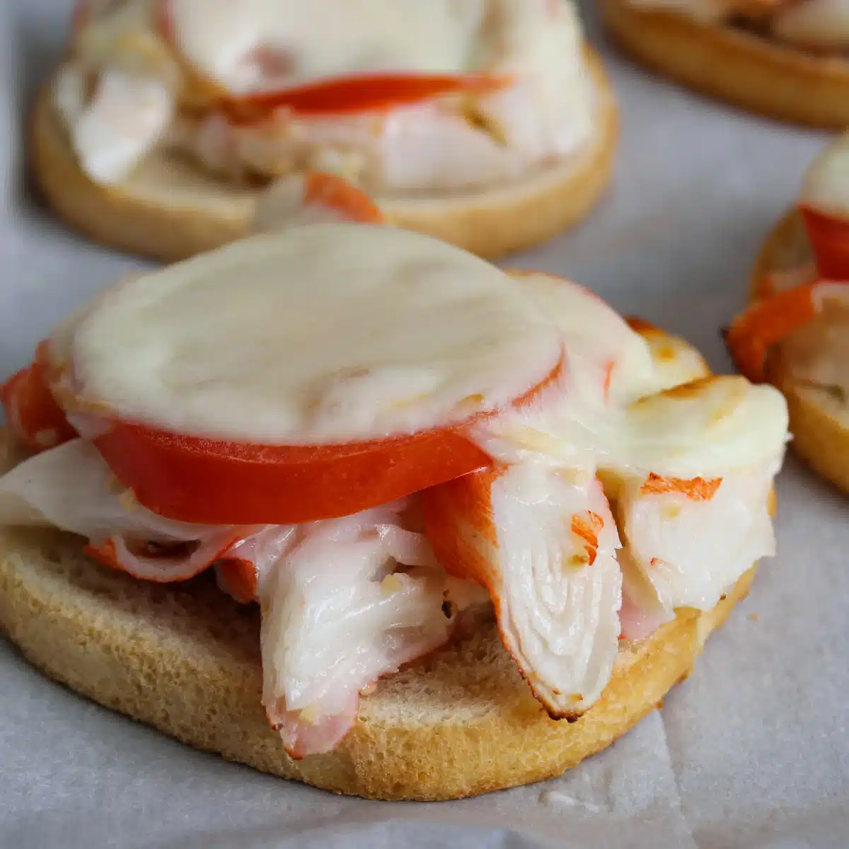 Crab melt with tomato and mozarella.