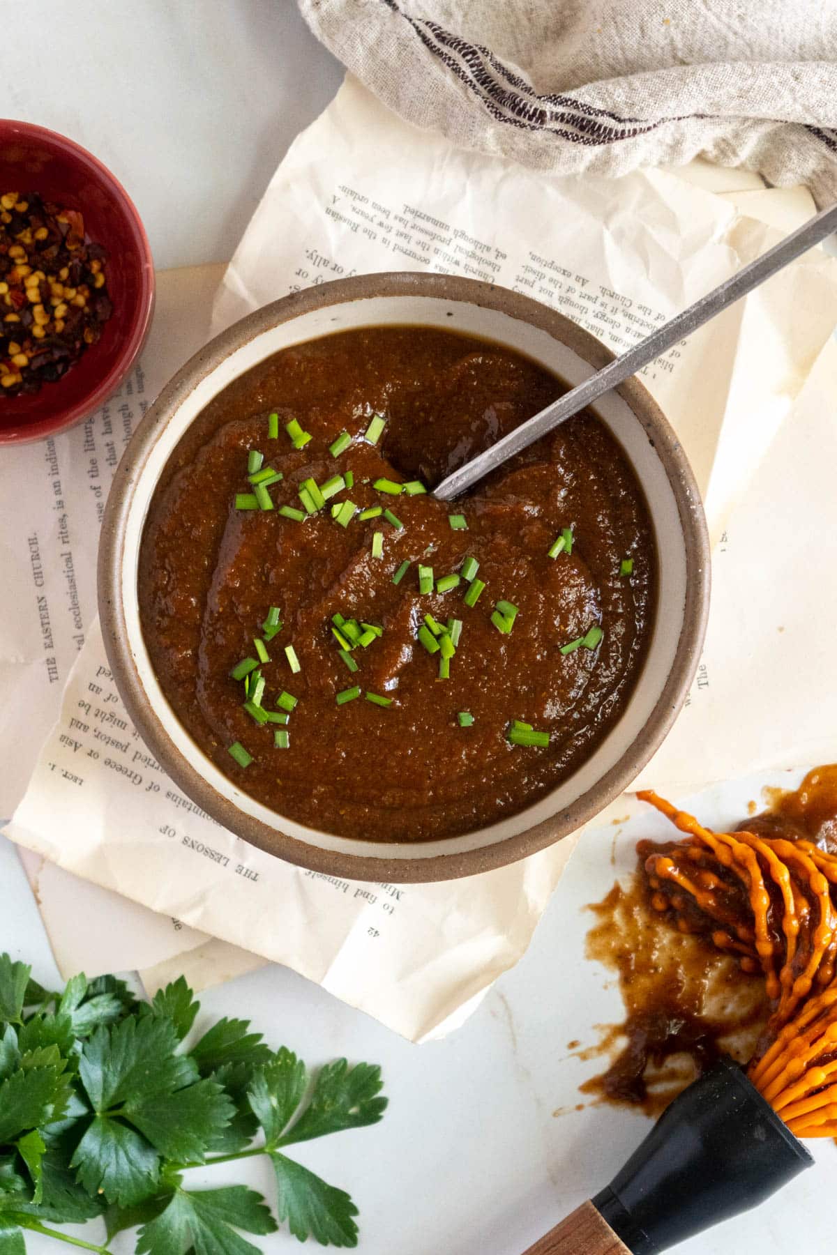 Bowl full of jerk bbq sauce.