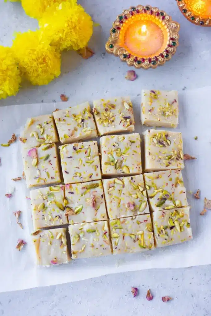 Indian soft milk fudge squares.