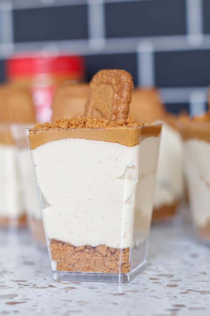 Biscoff cheesecake in decorative cups.