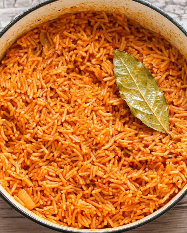 Nigerian Jollof rice in a pot.