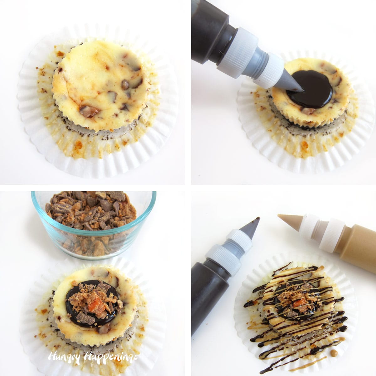 Butterfinger mini cheesecakes step by step process picture.