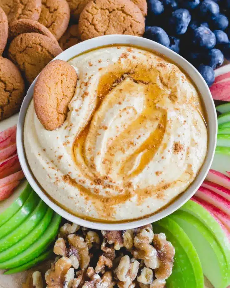 Pumpkin ricotta dip with cookie and berry dippers.
