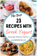 Pin image showing various Greek yogurt recipes.