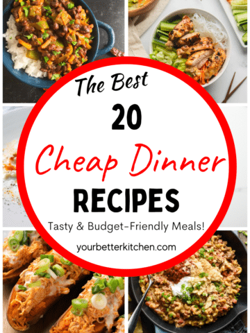 Pin image showing various cheap dinner recipes.