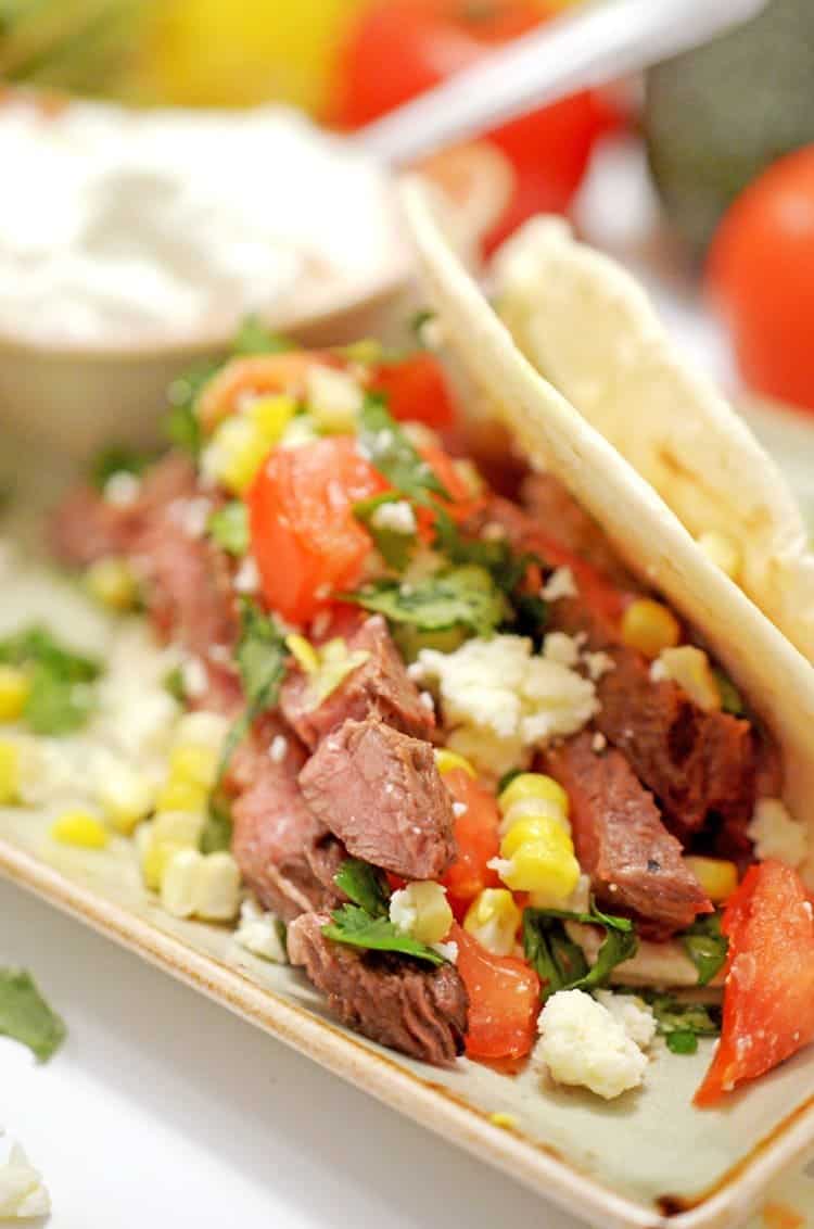 Close up of no brainer grilled steak tacos.