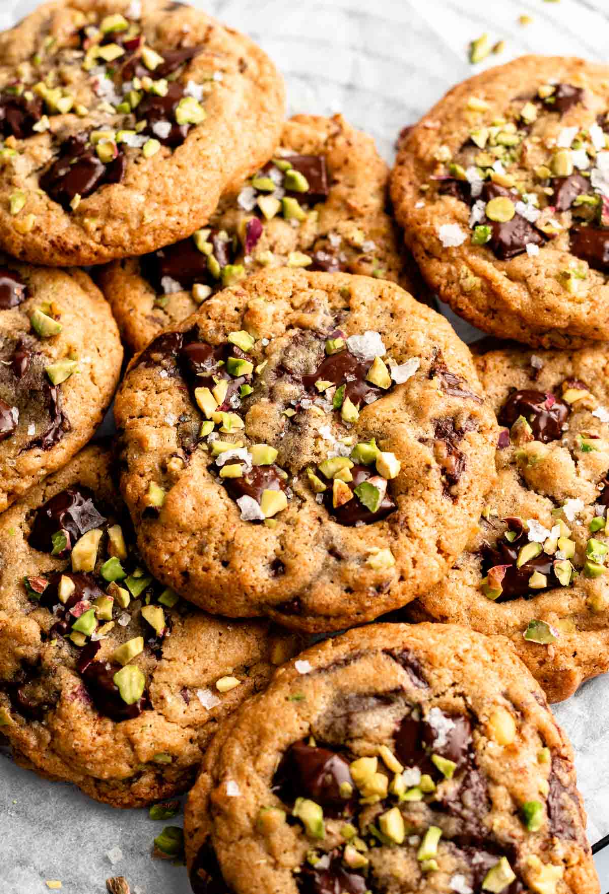 Closeup of chewy pistachio cookies.