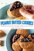 Pin image showing 2 ingredient peanut butter cookies.