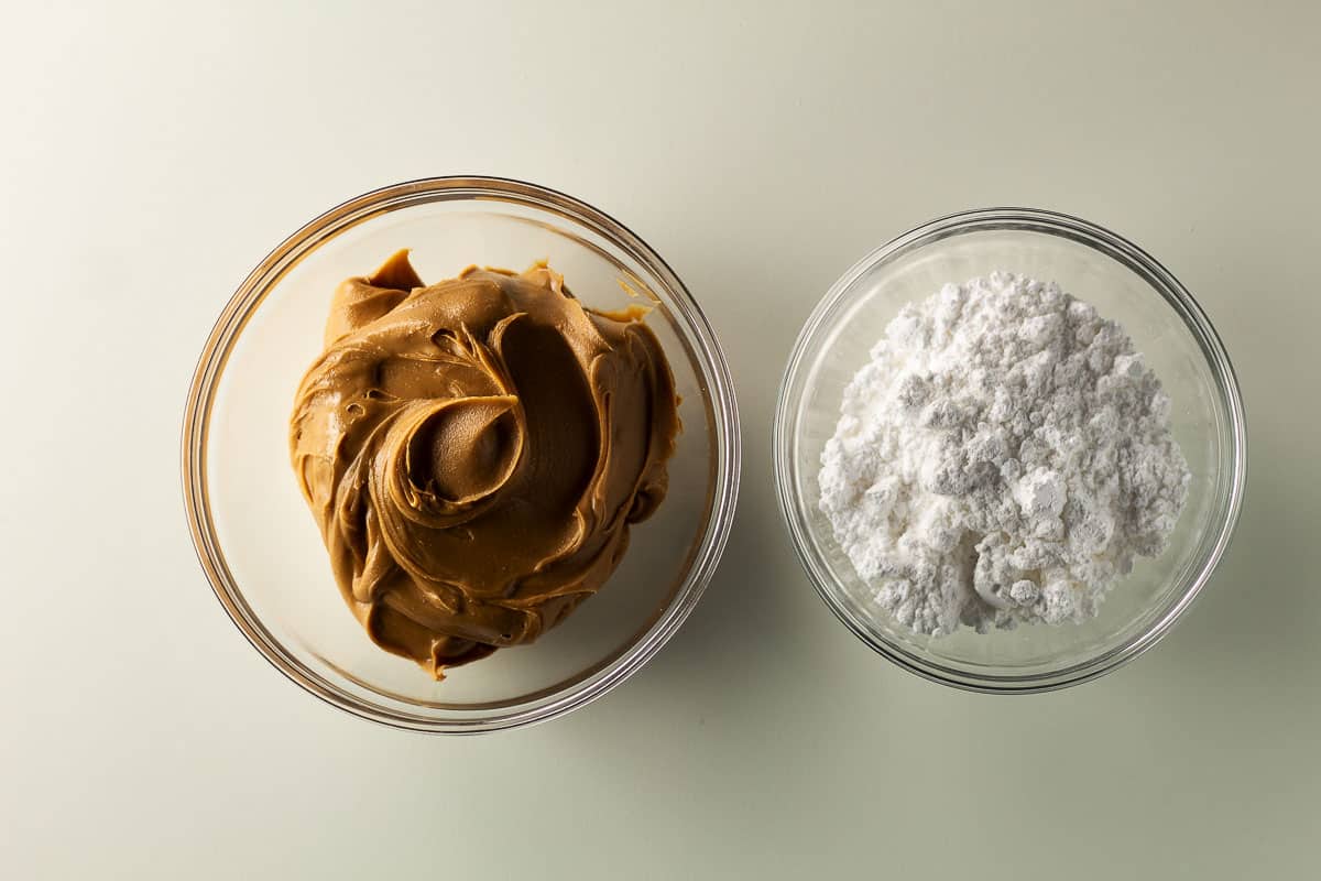 Ingredients for 2 ingredient peanut butter cookies.