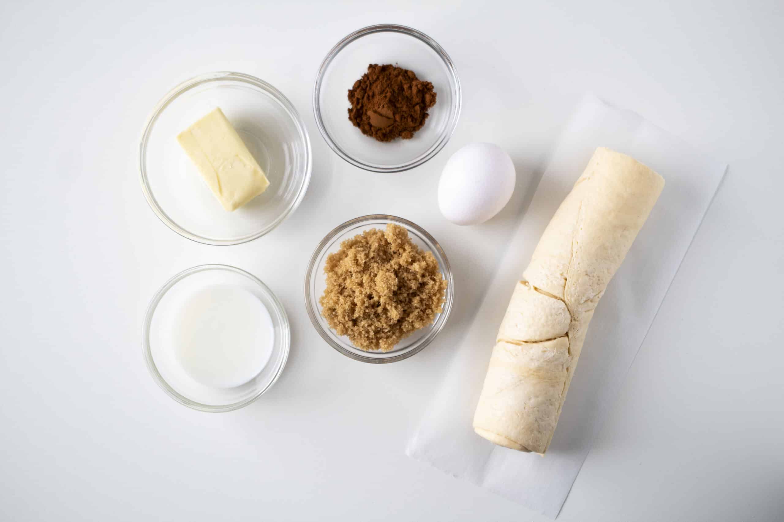 Ingredients for cinnamon sugar croissants.