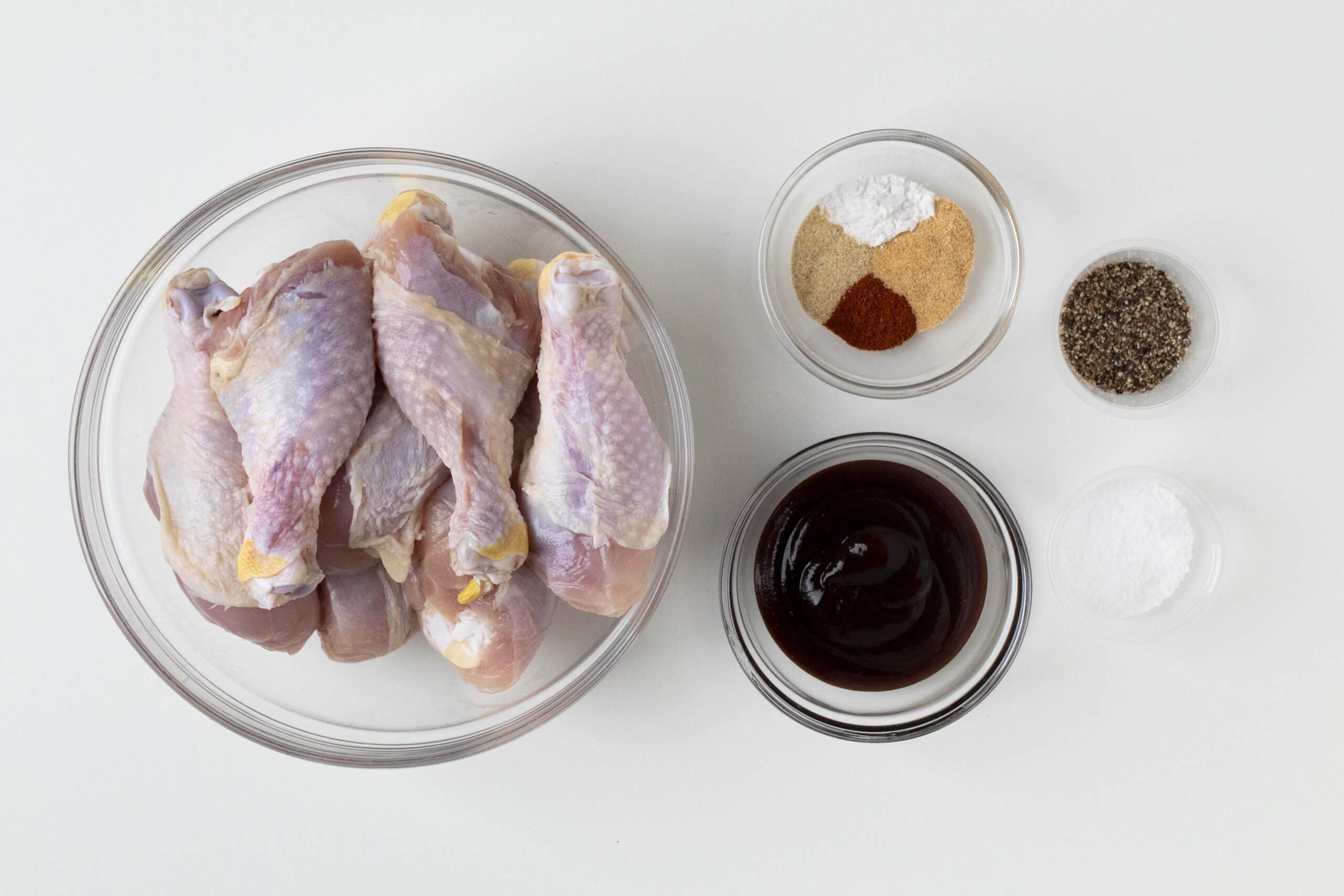 Ingredients for air fryer barbecue chicken legs.
